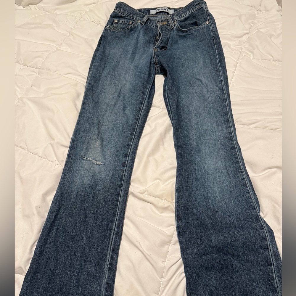dark blue denim bootcut jeans
